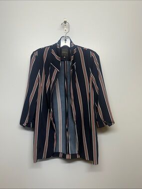 Dynamite Navy Striped Open Blazer with Rust & White Accents